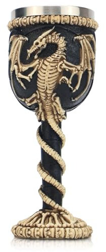 Calice gotico medievale in acciaio inox, dungeons and dragons guerriero vichingo pirata, corpo in resina con inserto in acciaio inox, tazza decorativa, regalo per feste di compleanno, 200 ml (dragone)