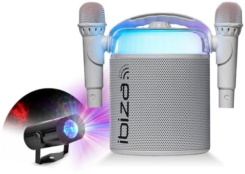 Ibiza Sound – Pack Karaoke Altavoz portátil independiente Bluetooth Ibiza KARAHOME-WH 120 W USB SD 2 micrófonos – Efecto luz LED Waterwave Fiesta infantil