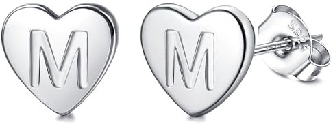 Adramata Buchstaben Ohrringe Silber 925 Damen Herz Ohrringe Mädchen Initialen Buchstaben Ohrstecker Gold/Silver Geschenke für kinder Mädchen,S13