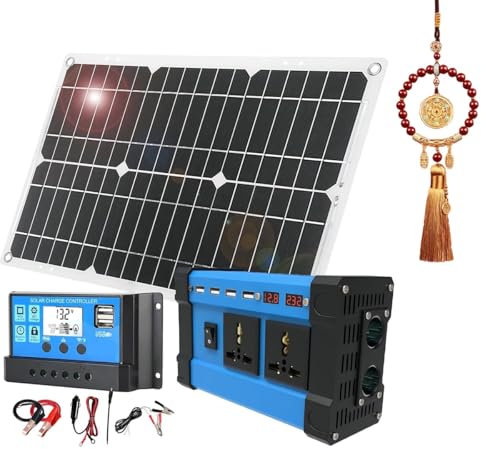 CHAOMIN Kit de Panneaux solaires 12v à 220v, onduleur de Puissance de Voiture de 500 Watts/contrôleur de Charge Pwm 30A/Panneau Solaire étanche de 18W,