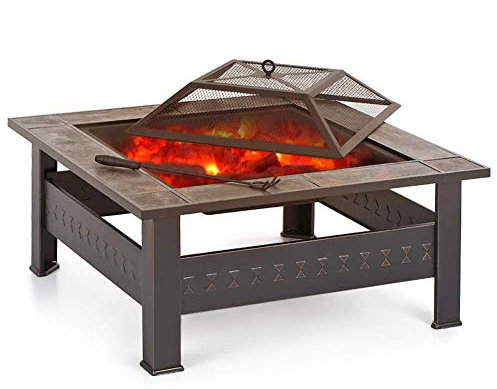 bttllke Table de Foyer d'extérieur, brasero de terrasse de Jardin Multifonctionnel avec Grille en Acier Inoxydable et tisonnier