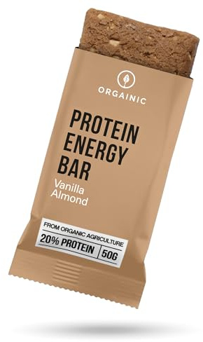 ORGAINIC Bio Protein Riegel Vanille 12 x 50g - Bio zertifiziert ohne Zusatzstoffe - Premium Proteinriegel mit 6 Zutaten & viel Protein - High Protein Power Bar ohne Süßungsmittel - Eiweißriegel