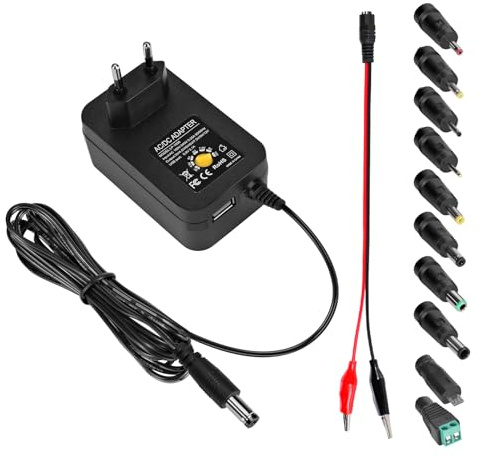 2.5A 30W Einstellbar Netzteil 3V 4.5V 5V 6V 7.5V 9V 12V AC/DC Universal Netzteil, Schaltnetzteil mit 10 DC Steckern für LED Strip Haushalts Elektronik Haushaltselektronik, 2500mA Max