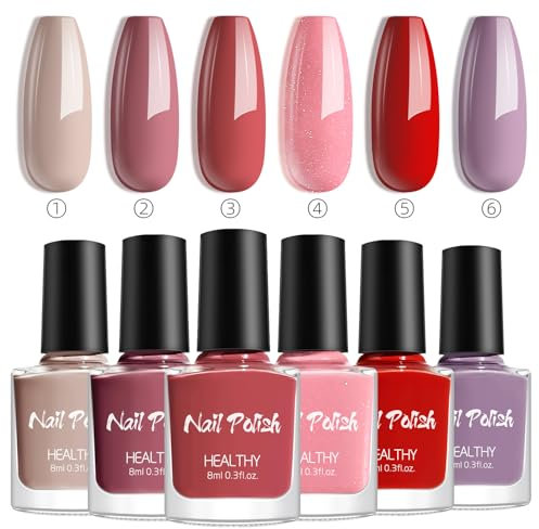 DMQ Nail Polish Set Nude Nail Varnish Sets, 4Pcs Quick Dry & Long Lasting Pink Red Purple Nail Polish, Water Based Natural Nail Varnish Sets for Women DIY Nail Art - No Need Cure 8ML