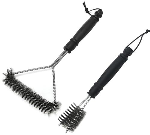 Torytoe 2 PIÈCES Brosse pour Barbecue, Nettoyage Grille Barbecue, Poils Denses en Acier Inoxydable, 26/30CM Brosse de Nettoyage pour Gril pour Grils à Gaz, Charbon de Bois et Èlectriques, (Noir)