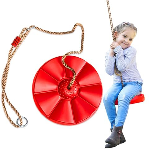 Balancoire Exterieur,Balançoire Arbre pour Enfants,Corde à Grimper Balancoire Enfant Balancoire Enfant en Plastique,Siège Disque Unique Cordage d'escalade,Charge Max 150 kg (Rouge)