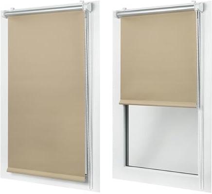 MakoStyl Rollos für Fenster Ohne Bohren - Verdunklungsrollo Cappuccino 50 cm Breite x 150 cm Höhe - Doppelrollo Klemmfix Ohne Bohren - Fenster Rollos für Innen 100% Blackout - Verdunkelnd Duo Rollo