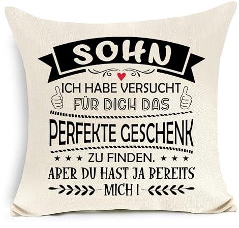 Kissenbezug Geschenk für Sohn Abschluss Geburtstag Weihnachtsgabe | Inspirierende textdekoration, Standardgröße 45 x 45 cm, Warmherziges emotionales geschenk, Schlichter minimalistischer look