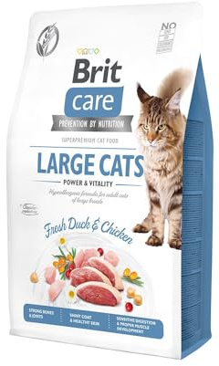 Brit Care Katzenfutter für große Katzen, Ente & Huhn, Hypoallergen, Superpremium Trockenfutter für ausgewachsene Katzen großer Rassen 2kg