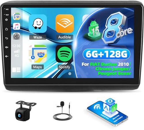 SIXTOP 6+128G 8-Core Autoradio für FIAT Ductao 2010/Citroen Jumper/Peugeot Boxer, 9 Zoll Touchscreen Radio mit Wireless Carplay Android Auto Mirror Link WiFi BT GPS FM RDS EQ DSP+Rückfahrkamera