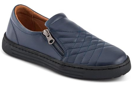 Leather Zip-Fasten Slip-On Shoes - Navy Size 7