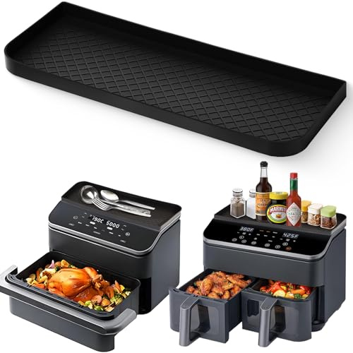 PAPAcroscoma Silikonpad Aufbewahrungsregal: Heißluftfritteuse Zubehör, Multifunktionale Silikonmatte für Cosori Airfryer 8,5 l Dual Blaze TwinFry 10 l, faltbar und leicht zu reinigen (schwarz)