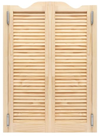 UHDUIG Paire de Portes Battantes en Pin Massif 107x76cm, Portes en Arc avec Montant Plein et Rainures, Charnières et Accessoires Inclus, pour Salon, Cuisine, Couloir, Café et Bar, Couleur Bois Naturel