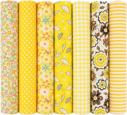 Yuiturt 7-Pack Baumwollstoff 50x50 cm - Gelber Stoff für Patchwork, Quilten, Nähen & Bastelprojekte, Verschiedene Muster