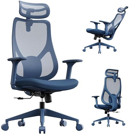 SENSE7 Bürostuhl ergonomisch verstellbar für Gamer Blau 150 kg Drehstuhl | Ergonomische Unterstützung, Schreibtischsessel für Home Office, Computerstuhl, Chefsessel, Bürosessel, für tägliche Nutzung