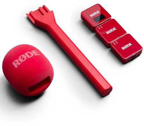 Rode Wireless GO Gen 3 Drahtloses 2-Kanal Mikrofon-Funksystem Rot + Interview GO Handadapter Rot + keepdrum Fell-Windschutz