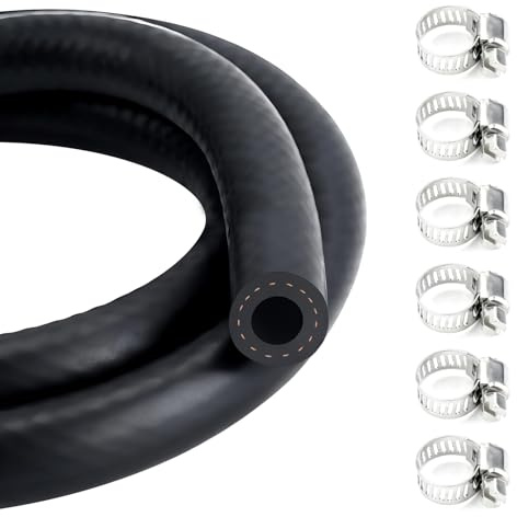 5mm Fuel Line Hose,Fuel Hoses,Gas Line Hose,1M Rubber Pipe & 6 Hoses Clamps | Outer Diameter 11mm,Car Fuel Tube,Petrol Rubber Tube,Diesel Pipe for Trucks,Cars,Tractors and Small Engines