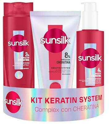 Sunsilk Kit Keratin System Shampoo 250ml, Balsamo 180ml e Siero Termoprotettore 200ml, Set Cura Capelli Lisci Anticrespo con Cheratina, Ultra Liss Complex, Capelli Morbidi e Rimpolpati 72h*