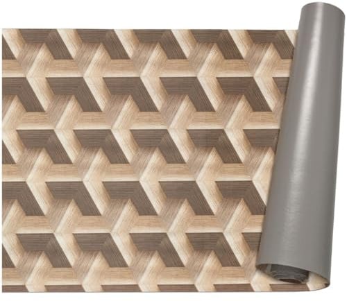 ANRO Küchenläufer Teppich Läufer Flur Küchenteppich rutschfest Küchenmatte PVC abwaschbar Flurläufer pflegeleicht 3D geometrisch Holz 100 x 67 cm