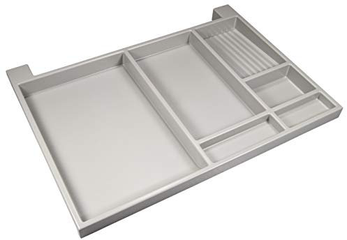GedoTec Tablarauszug Schreibtisch Utensilien-Auszug Schubladen-Schiene Vollauszug - NINKA | 566 x 390 x 36 mm | Schreib-Tischauszug: weißgrau | Möbelbeschläge | 1 Paar - Auszüge für Unterbau-Montage