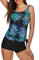 Sunenjoy Maillot de Bain 2 Pieces Femme Grande Taille, Ensemble de Bikini Sport Push Up Rembourré Feuilles Impression Tops Haut + Short Baignade Natation Plage Monokini Décontractée Casual (44, Vert)