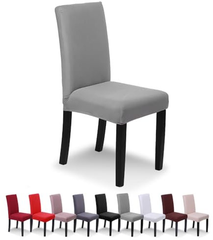 SaintderG® Stuhlhussen 4 Stück Elastische Moderne Beschützer Stuhlhussen, Hochzeit Partys Bankett Deko, bi-Elastic Spannbezug, sehr pflegeleicht und langlebig Universal (Silbergrau, 4 Stück).