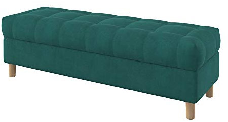 Furninero - Raffinierte gepolsterter Sitzbank Sitzhocker Sitzruhe Betthocker Ottomane, mit Stauraum, Gerundete Beine, 140 cm breit, Majestic Velvet Aquamarine Stoff (Licht zu reinigende), Blau