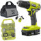 RYOBI 18V ONE+ Drill Set Bundle with Drill/Driver, 1.5 Ah Battery, Charger, 40 Piece Drill Bits, Tool Bag