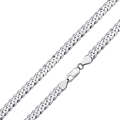 MATERIA Herren Panzerkette Silber 925 6mm flach rhodiniert - Männer Halskette Kette 8-fach diamantiert massiv K79, Länge Halskette:70 cm