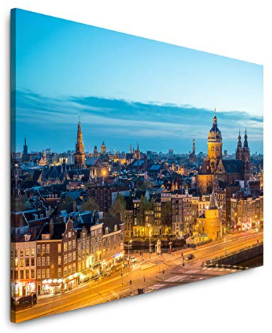 Paul Sinus Art Amsterdam Skyline 120x 80cm Inspirierende Fotokunst in Museums-Qualität für Ihr Zuhause als Wandbild auf Leinwand in
