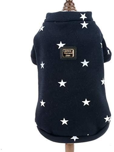 SMALLLEE_LUCKY_STORE Star Print Pet Fleece Sweatshirt Jumper Sweater Jacket for Small Dogs Cats Boy Girl Crewneck Soft Warm Winter Coat Puppy Clothes Chihuahua Yorkie,Dark Blue M