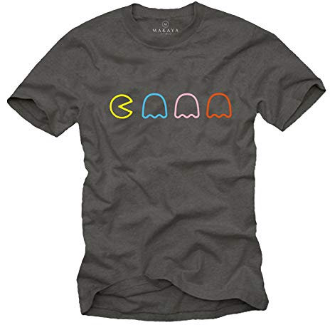 MAKAYA Gaming T-Shirt Uomo Geek - Vintage Gamer Regalo Nerd Maglette Grigio M