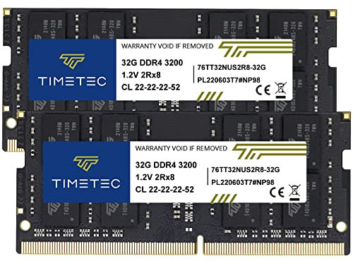 Timetec 64GB KIT(2x32GB) DDR4 3200MHz PC4-25600 Non-ECC Unbuffered 1.2V CL22 2Rx8 Dual Rank 260 Pin SODIMM Compatible with AMD and Intel Gaming Laptop Notebook PC Computer Memory RAM Module Upgrade