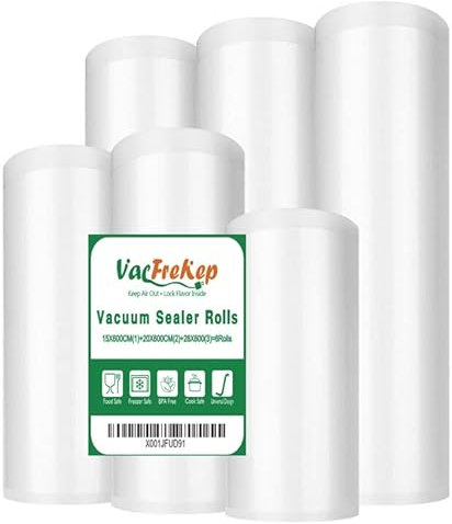 VacFreKep 6Rouleau15cm(1) et20cm(2) et28cm(3) x600cm Rouleau Sacs Pour Machine Sous Vide Alimentaire,sans BPA et LFGB Sac de Congelation Sous Vide,Compatible Avec n'importe Quelle Scelleuse Sous Vide