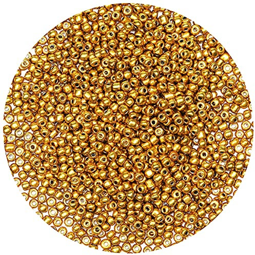 Bala&Fillic Cuentas de semillas de color dorado de 4 mm, alrededor de 1200 unidades/100 gramos en bolsa, cuentas de cristal 6/0 para hacer pulseras y collares (dorado)