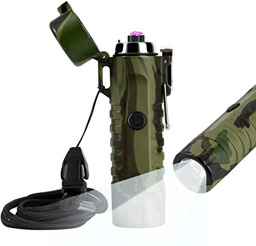Windproof Arc Lighter with Flashlight Lighter Rechargeable Flameless Waterproof Lighter