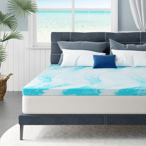 EGO Topper Matratzenauflage aus Memory-Schaum, 152,4 x 203,2 cm, kühlendes Gel, CertiPUR-US zertifiziert, 152,4 x 203,2 cm, Blau