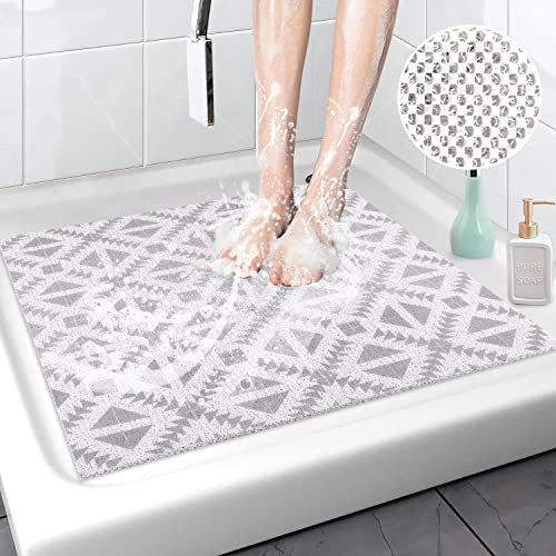 Lurowo Tapis de Douche Antidérapant, Tapis de Salle de Bain en Luffa avec Drainage, PVC texturé Tapis de Sol de Douche Séchage Rapide… (B, 60 * 60cm)