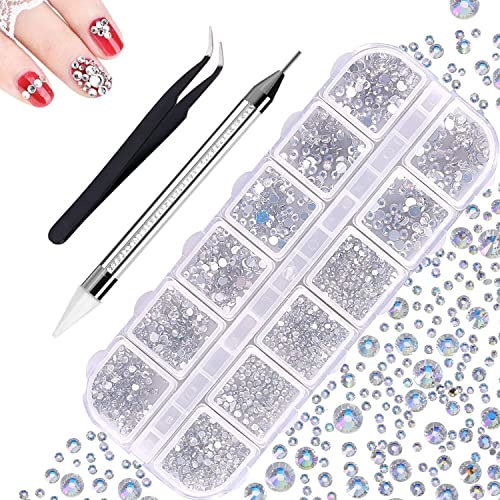 1440 Stück Strasssteine, 6 Größen Kristall Crystal Strasssteine, mit Pick Up Pinzette und Strass Picker Dotting Pen, Nail Art Strasssteine für Nägel, Handwerk