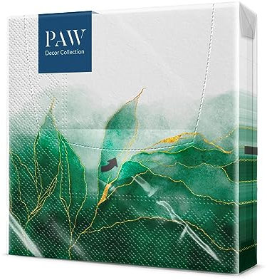 PAW - Servietten 3-lagig (33 x 33 cm) I 20 Stück I Perfekt für Kommunion, Hochzeit, Konfirmation und Feiern I Papierservietten Bunt mit Dekorationen I Besondere Anlässe, Ornamente, Luxus I Green dream