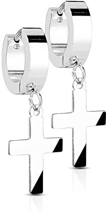 Treuheld® Eckige Creolen Ohrringe mit Kreuz-Anhänger | 4 Farben [01.] - silber