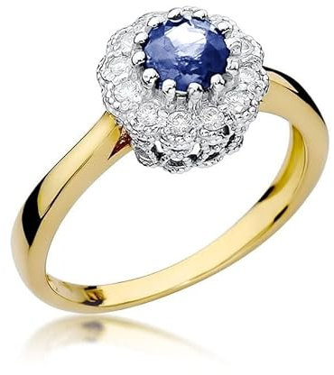 Damen Ring 585 14k Gold Gelbgold echt Tansanit Edelstein Diamanten Brillanten