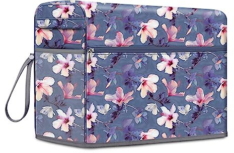 FINPAC Nähmaschinen Staubschutzhülle, Nähmaschine Abdeckung mit seitlichem Griff und Taschen für Nähutensilien, Schutzhülle für Standard-Nähmaschinen von Singer, Brother und Janome, (Hibiskus)