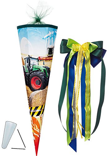 alles-meine.de GmbH Schultüte - Traktor/Mähdrescher 22-100 cm incl. große Schleife - Zuckertüte ALLE Größen - mit/ohne Kunststoff Spitze - für Jungen/Auto Bauernh..