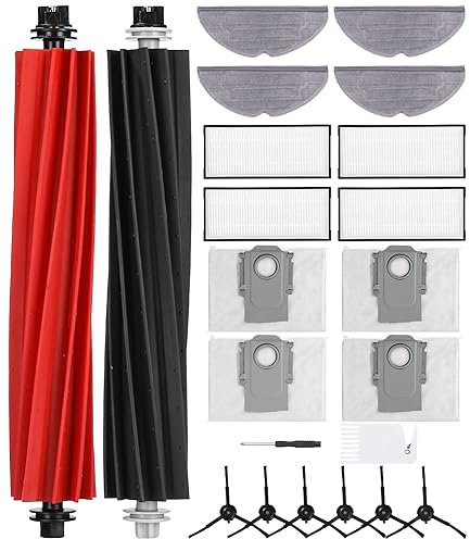 22 Stück Zubehörset für Roborock S8 Pro Ultra,Ersatzteil Set für Roborock S8 Pro Ultra,1-Satz Hauptbürsten, 4-Filter, 6-Kantenbürsten, 4-Lappen, 4-Staubbeutel, 1-kleiner Kamm und 1-Schraubendreher