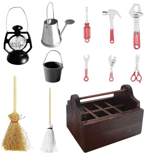 Miniatur Wichtel Zubehör Garten, 12 Stück Miniatur Zubehö Wichtel Zubehör Wichtel Werkzeugkasten Weihnachten Miniatur Garten Deko mit Werkzeug Miniatur Wichtel Zubehör