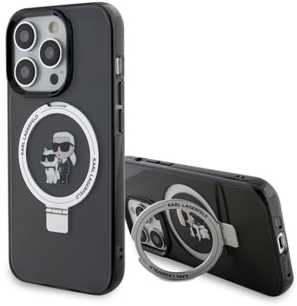 CG MOBILE Karl Lagerfeld Magfit Ringstand Hülle für iPhone 15 Pro Max (Schwarz)