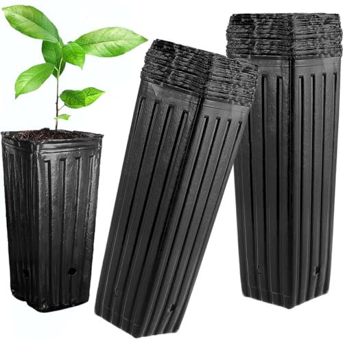 Docuuleuy 50 macetas altas para árbol, 9.8 pulgadas de alto x 4.7 pulgadas de ancho, macetas de plástico con agujeros de drenaje, contenedor de flores para plantas de jardín interiores y exteriores
