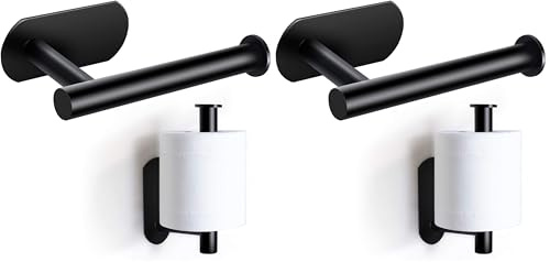On and Off Toilettenpapierhalter ohne Bohren Klopapierhalter Selbstklebend Klorollenhalter Edelstahl WC Papier Rollenhalterung Stehend für Küche Badezimmer, Schwarz, 16CM (Packung mit 2)