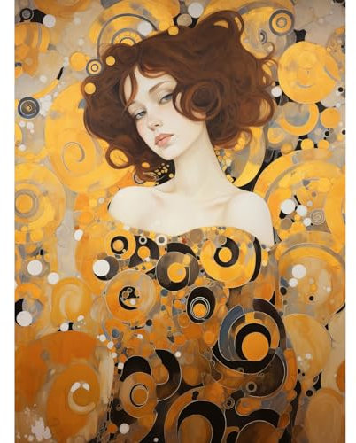 Artery8 Woman Portrait Gustav Klimt Style Oil Painting Gold Brown Artist Muse Art Nouveau Artwork Unframed Wall Art Print Poster Home Decor Premium